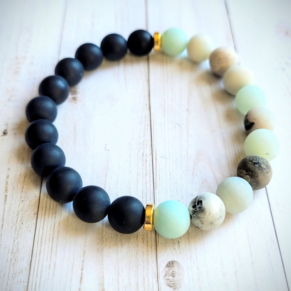 Amazonite/ Obsidian Bracelet - Picture 2 of 2